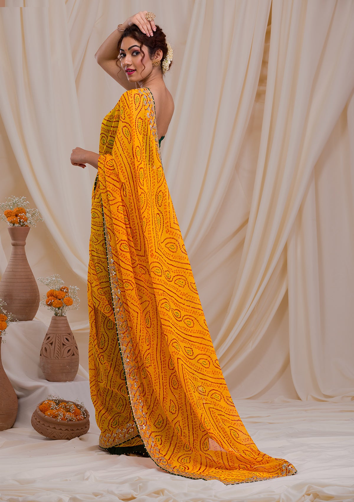Mustard Yellow Woven Traditional Silk Saree With Heavy Embroidered Blo –