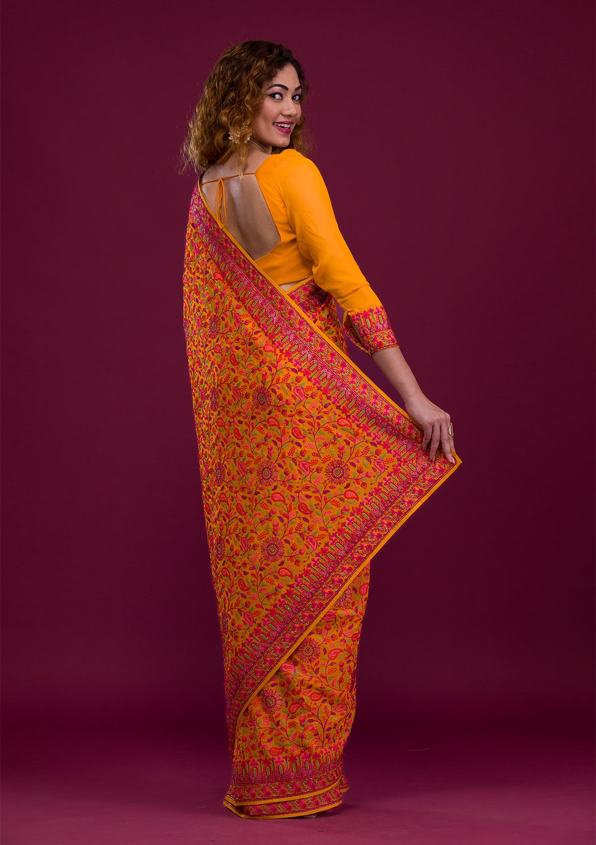Buy KHSJCREATION Self Design Bollywood Georgette Pink Sarees Online @ Best  Price In India | Flipkart.com