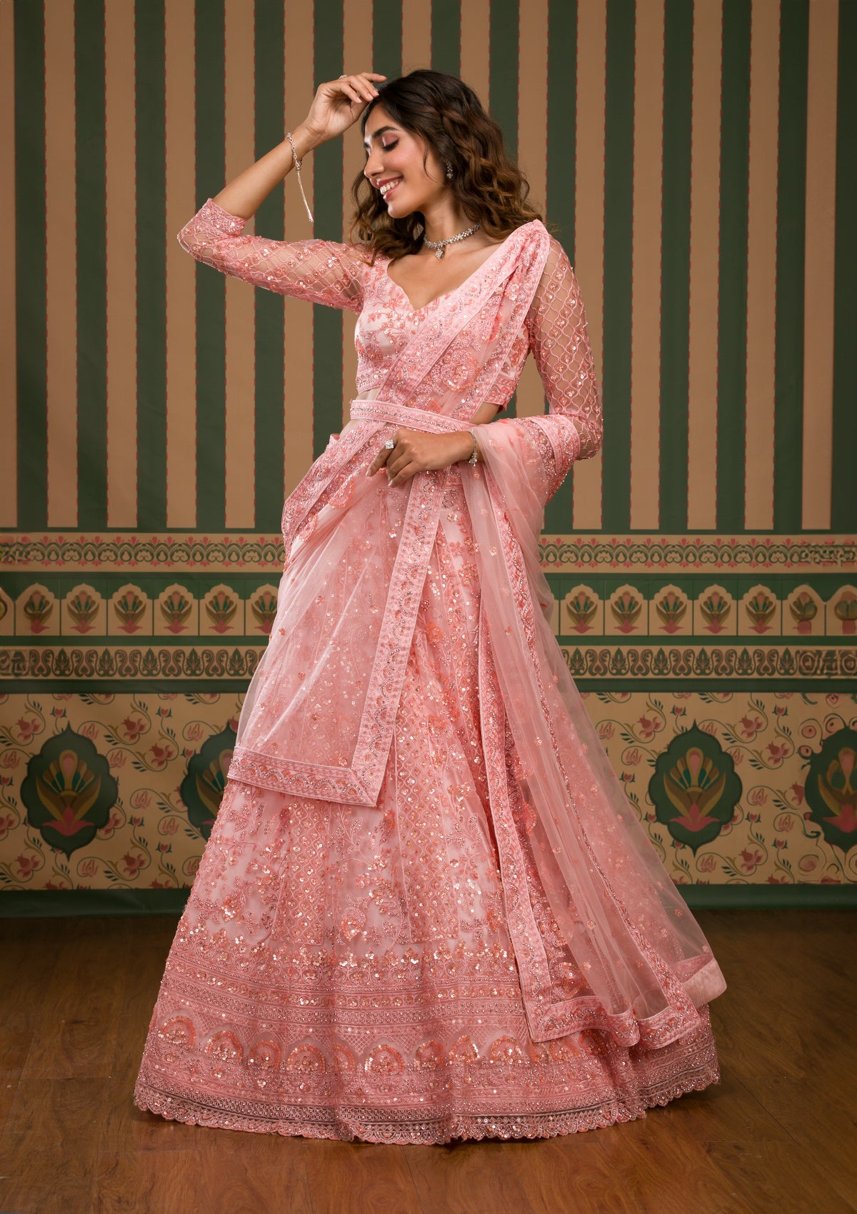 Net Pink Fancy Lehenga Choli - Dial N Fashion