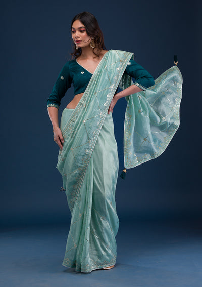 Embroidery Sea Green Saree For Ladies at Rs.1650/Piece in jamalpur offer by  Jagdamba Sarees