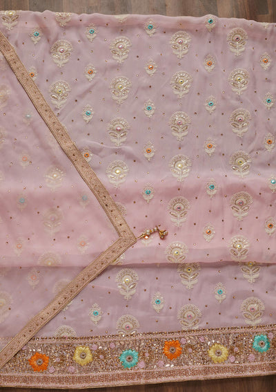 Baby Pink Cutdana Georgette Unstitched Salwar Suit - Koskii
