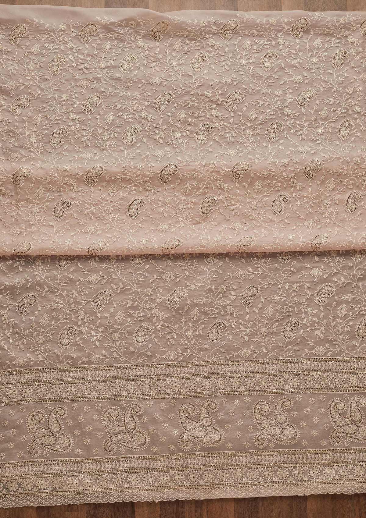 Baby Pink Threadwork Tissue Unstitched Salwar Suit-Koskii