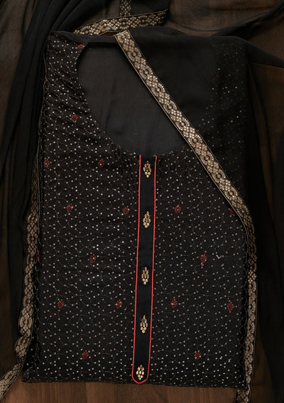 Black Sequins Georgette Unstitched Salwar Suit-Koskii