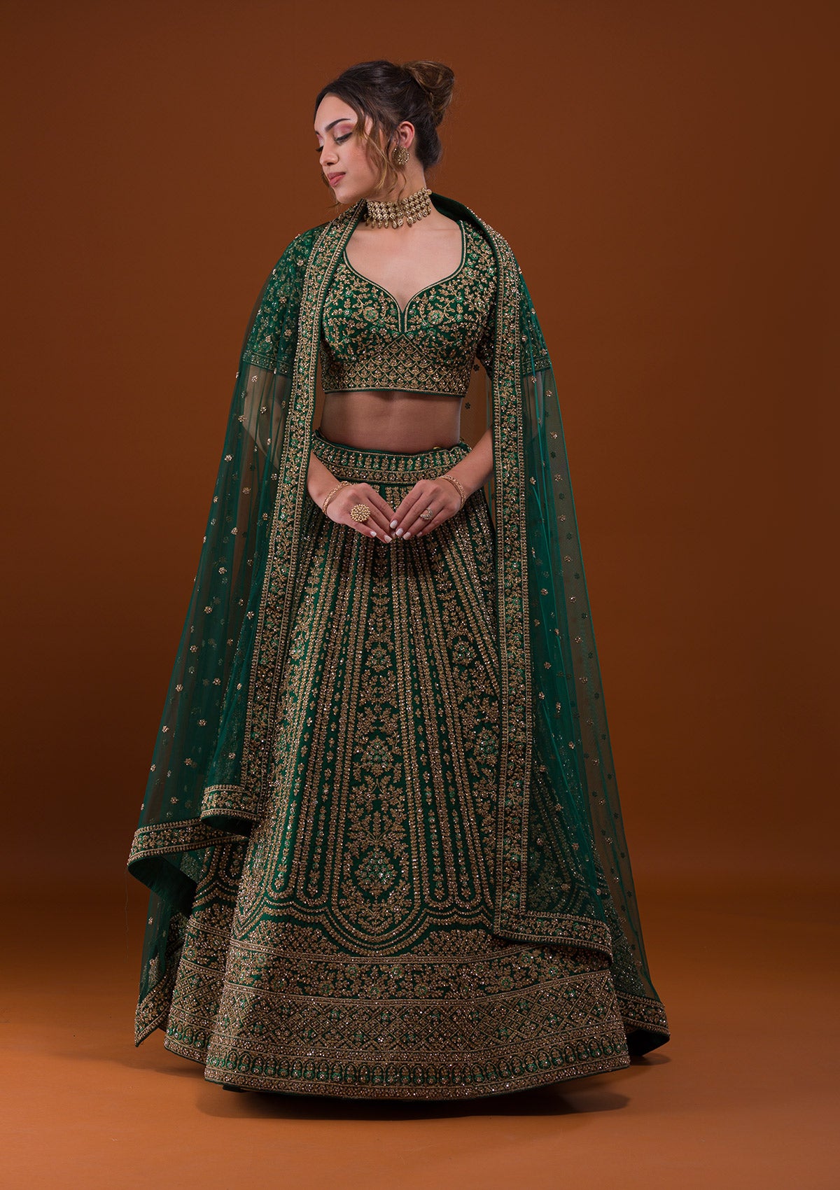 Buy Emerald Green Lehenga And Blouse Pure Raw Silk Embroidery Bridal Set  For Women by Bindani by Jigar & Nikita Online at Aza Fashions.