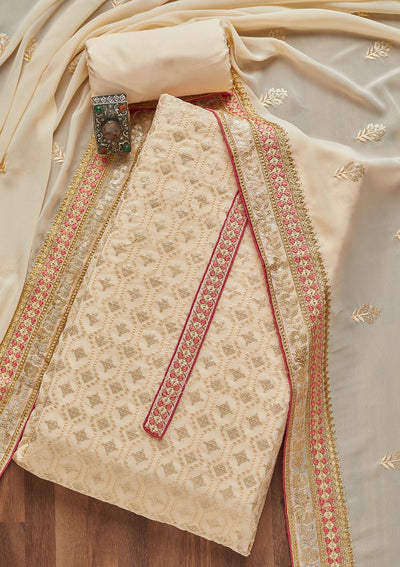 Cream Sequins Georgette Semi-Stitched Salwar Suit- Koskii