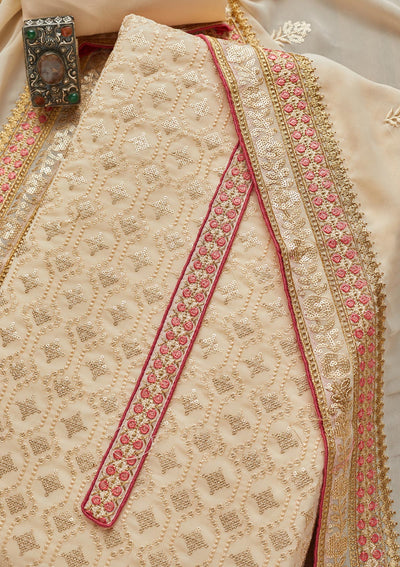 Cream Sequins Georgette Semi-Stitched Salwar Suit - Koskii