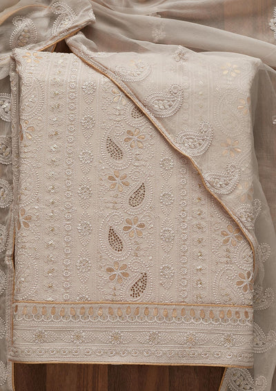 Grey Threadwork Georgette  Unstitched Salwar Suit - Koskii