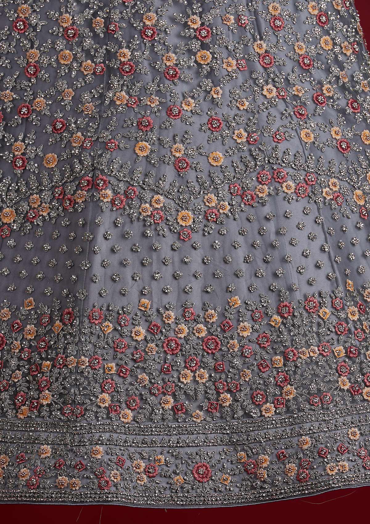 Buy Light Grey Stonework Net Semi Stitched Lehenga - Koskii