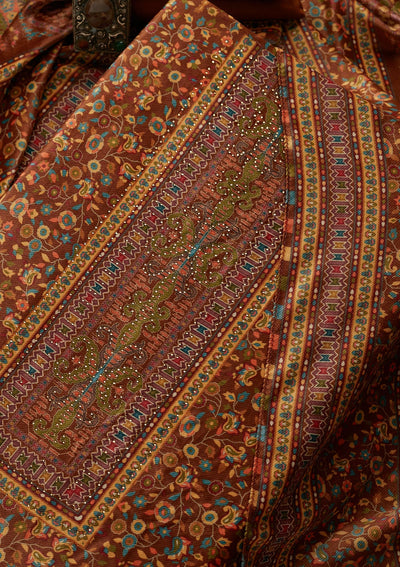 Mustard Swarovski Velvet Unstitched Salwar Suit - Koskii