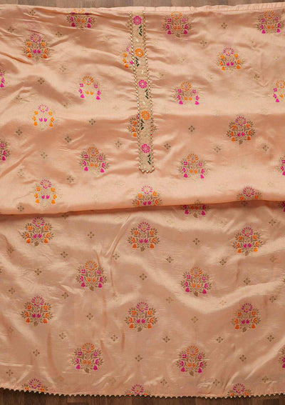 Peach Zariwork Art Silk Unstitched Salwar Suit-Koskii
