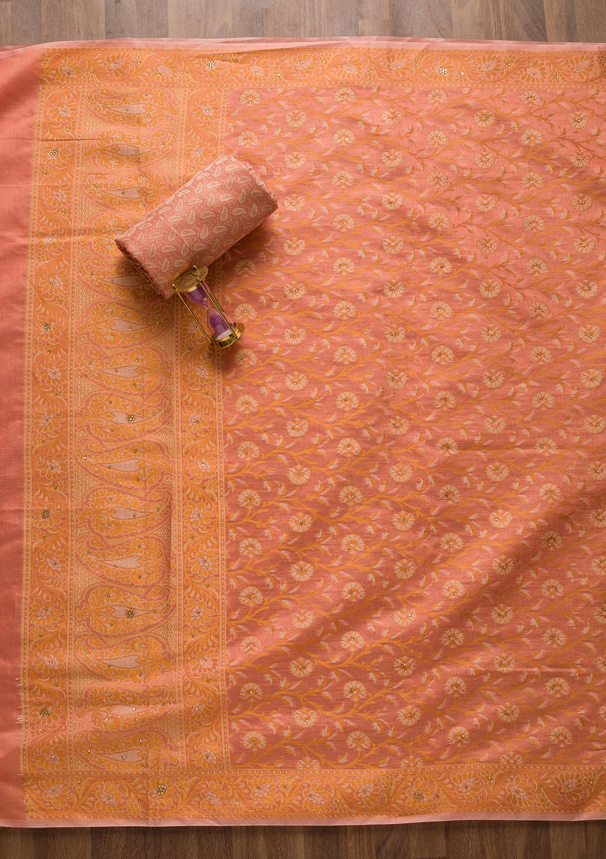 Peach Zariwork Banarasi Unstitched Salwar Suit-Koskii