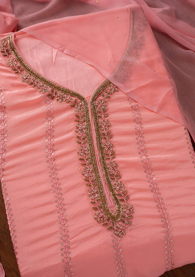 Pink Cutdana Semi Crepe Designer Unstitched Salwar Suit - koskii