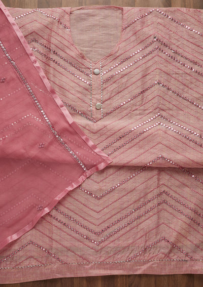 Pink Gotapatti Chanderi Unstitched Salwar Suit-Koskii