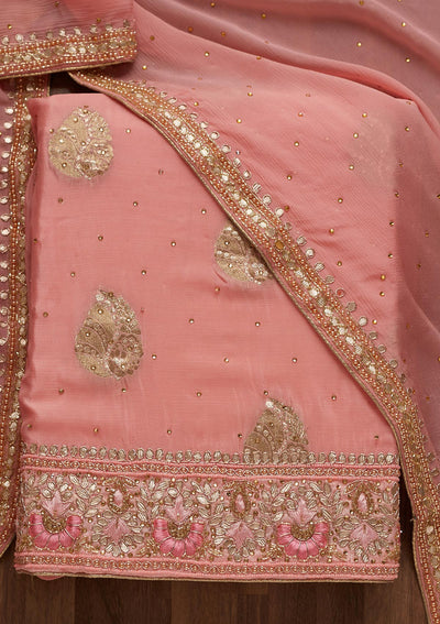 Pink Gotapatti Semi Crepe Unstitched Salwar Suit - Koskii