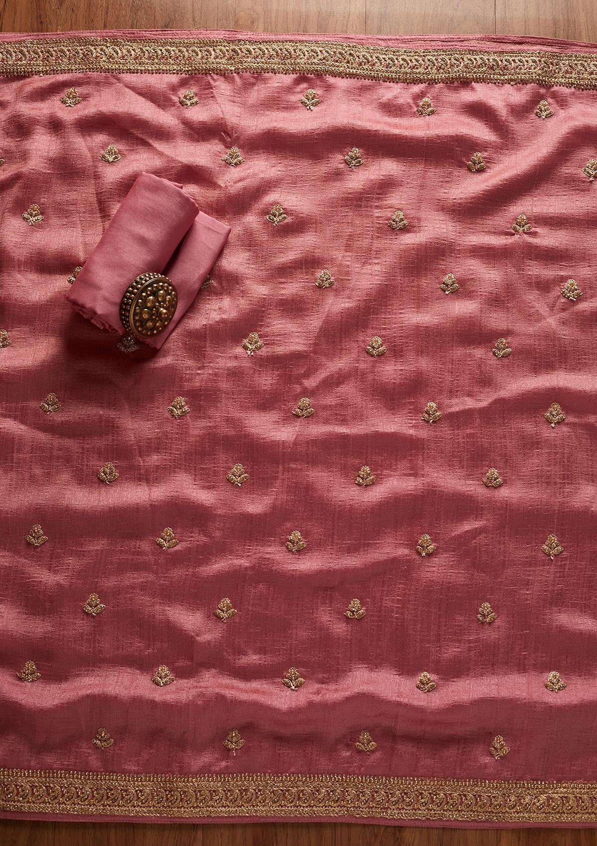 Pink Stonework Raw Silk Designer Unstitched Salwar Suit - koskii