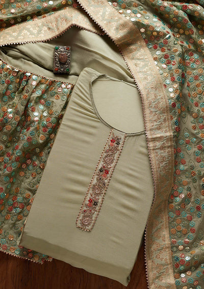 Pista Green Gotapatti Semi Crepe Designer Semi-Stitched Salwar Suit - koskii