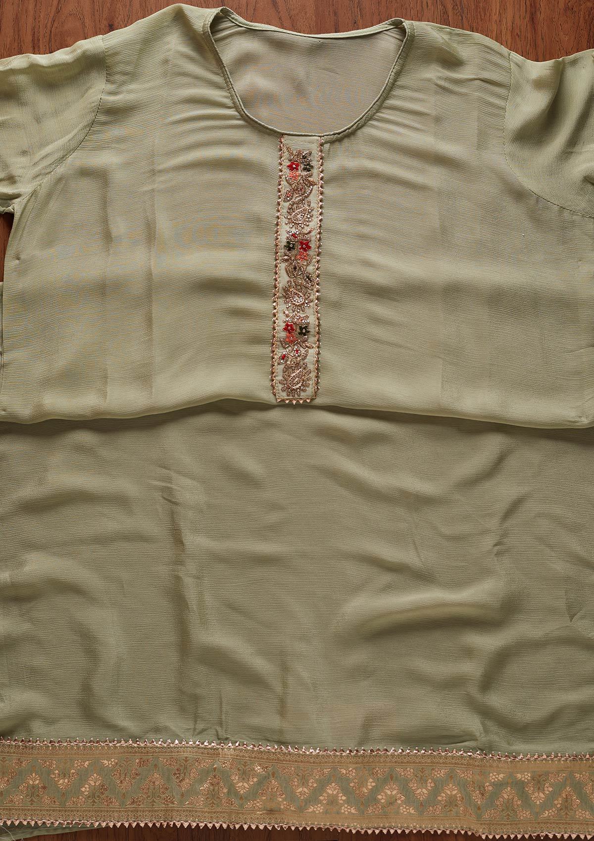 Pista Green Gotapatti Semi Crepe Designer Semi-Stitched Salwar Suit - koskii