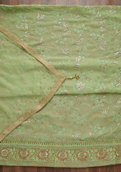 Pista Green Sequins Georgette Unstitched Salwar Suit - Koskii