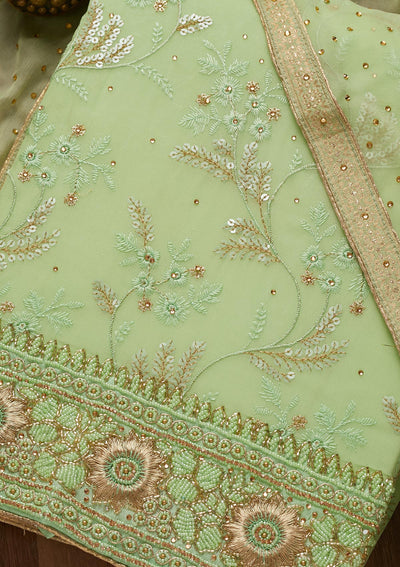 Pista Green Sequins Georgette Unstitched Salwar Suit - Koskii