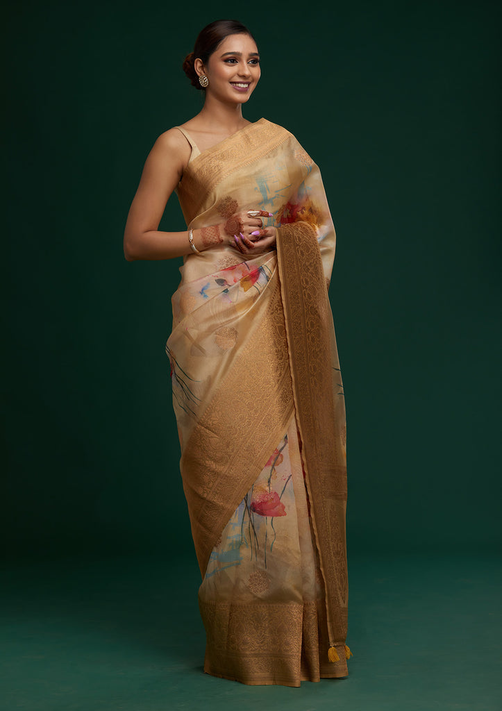Pista Green Sequins Taffeta Silk Designer Saree