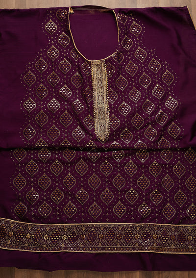 Purple Zariwork Georgette Unstitched Salwar Suit-Koskii