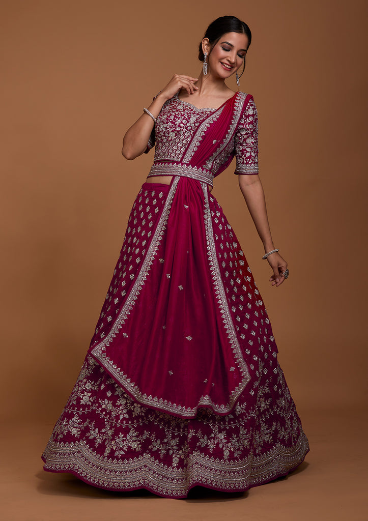 Pink Colour Indian Designer Lehenga Choli Velvet Fabric.