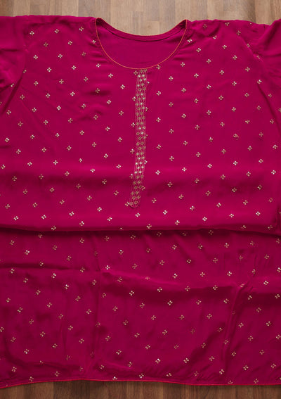 Rani Pink Sequins Semi Crepe Semi-Stitched Salwar Suit-Koskii