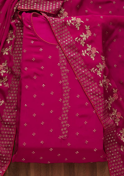 Rani Pink Sequins Semi Crepe Semi-Stitched Salwar Suit-Koskii