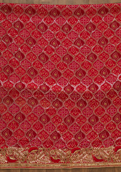 Red Bandhani Print Georgette Unstitched Salwar Suit-Koskii