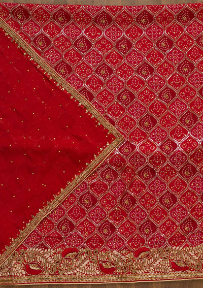 Red Bandhani Print Georgette Unstitched Salwar Suit-Koskii