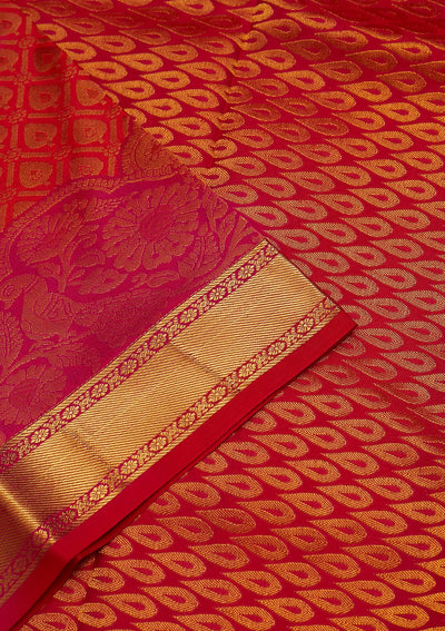 Red Zariwork Pure Silk Saree-Koskii