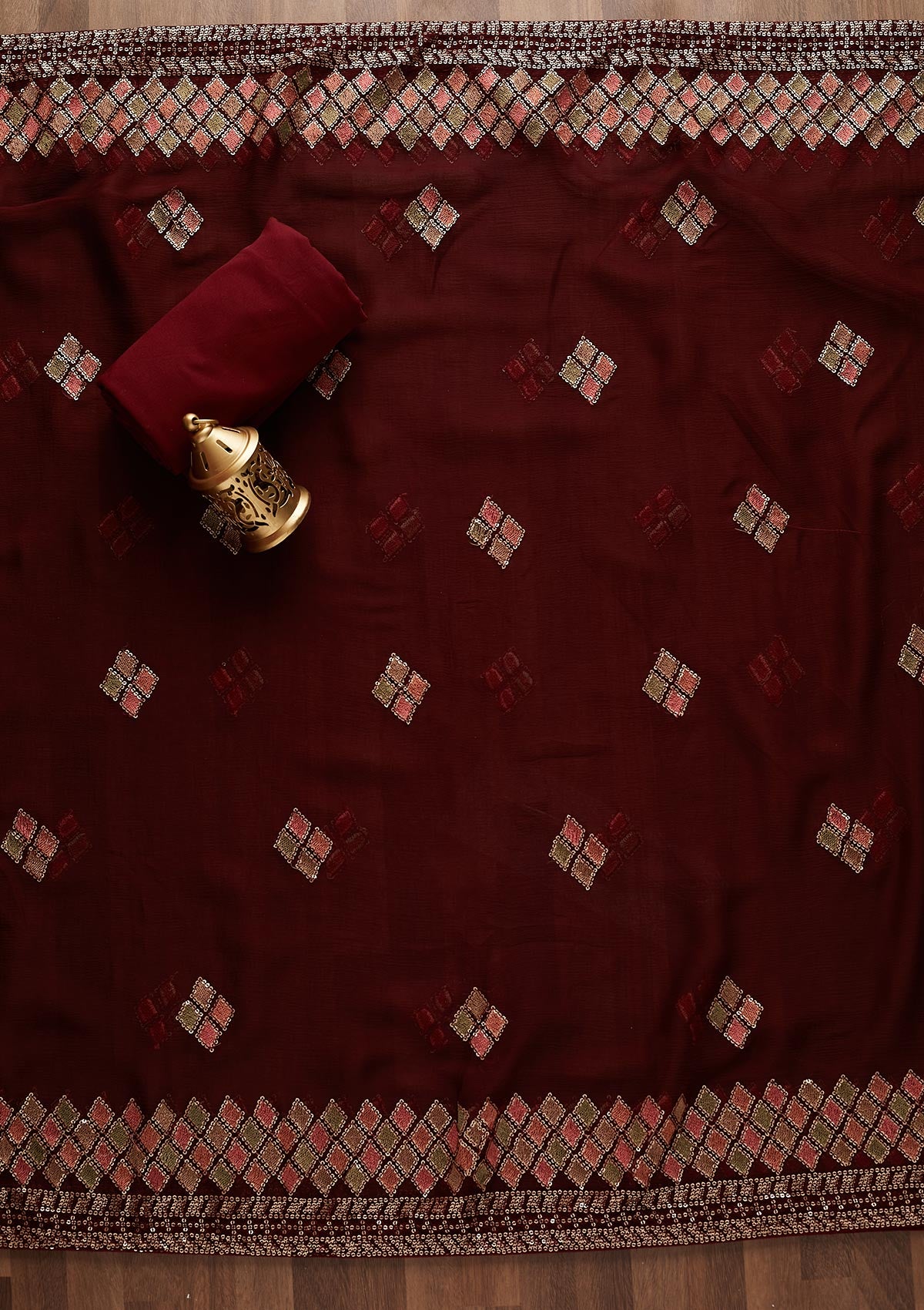 Wine Sequins Georgette Designer Unstitched Salwar Suit - Koskii