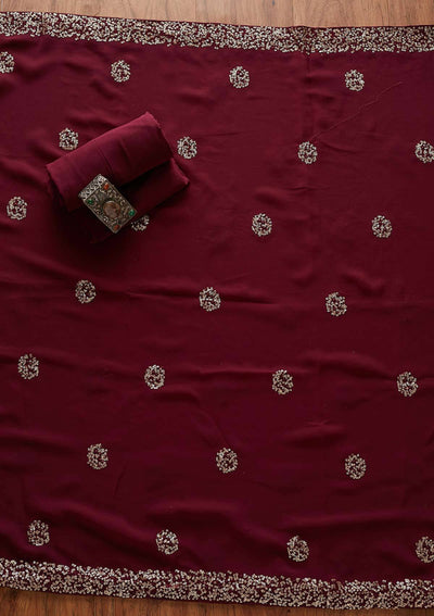 Wine Swarovski Georgette Designer Unstitched Salwar Suit - koskii