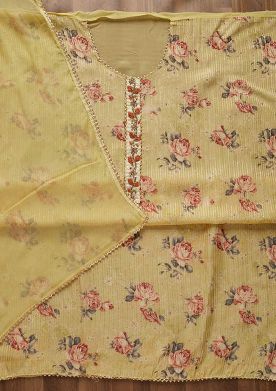 Yellow Cutdana Georgette Semi-Stitched Salwar Suit - Koskii