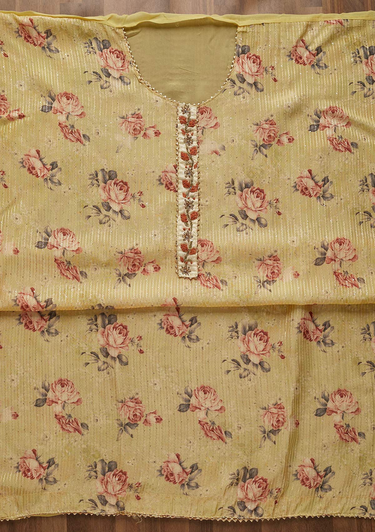 Yellow Cutdana Georgette Semi-Stitched Salwar Suit - Koskii
