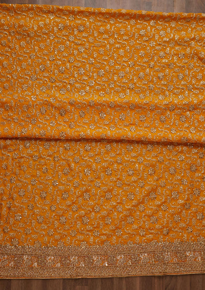 Yellow Zariwork Georgette Unstitched Salwar Suit - Koskii