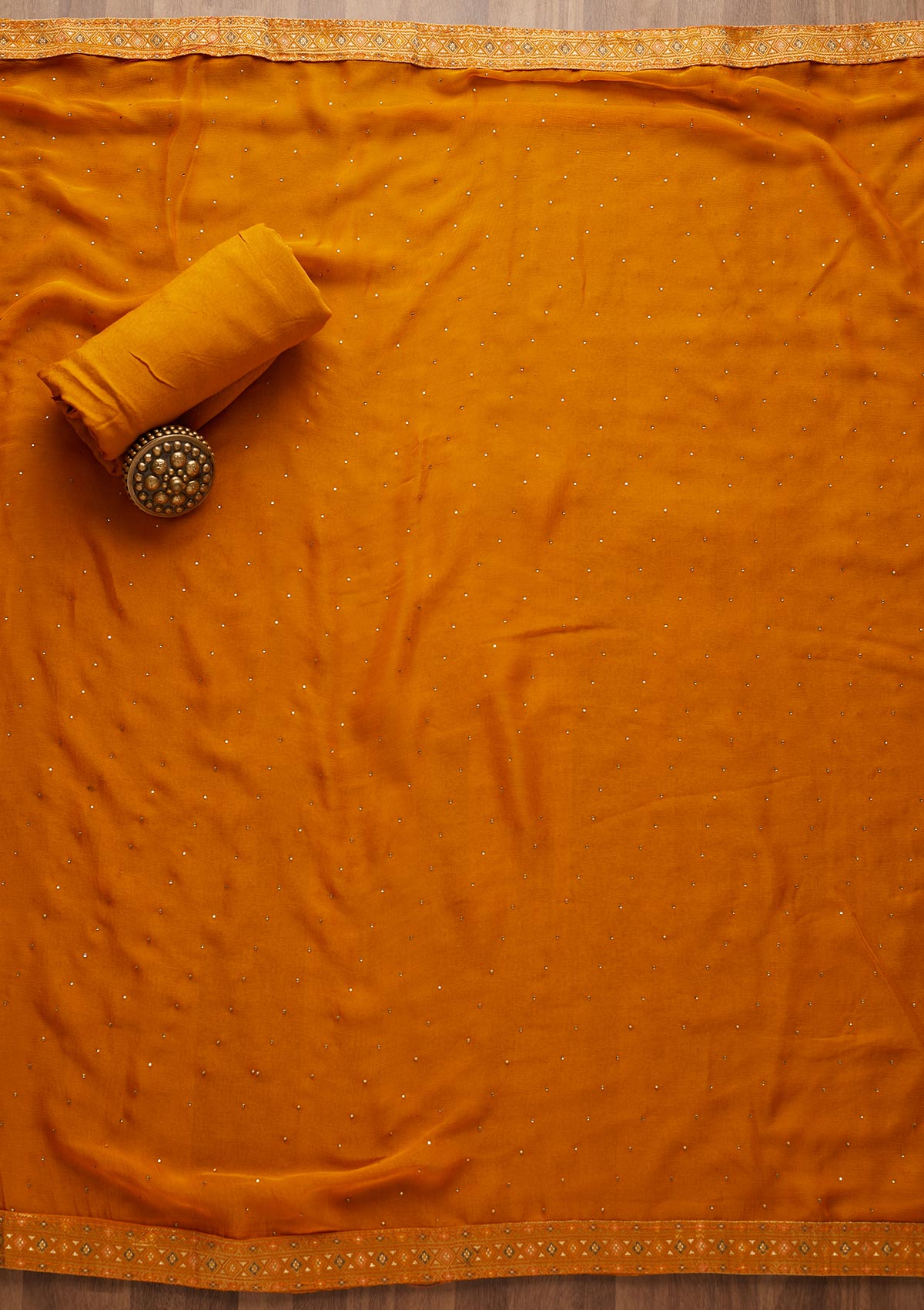 Yellow Zariwork Semi Crepe Semi-Stitched Salwar Suit-Koskii
