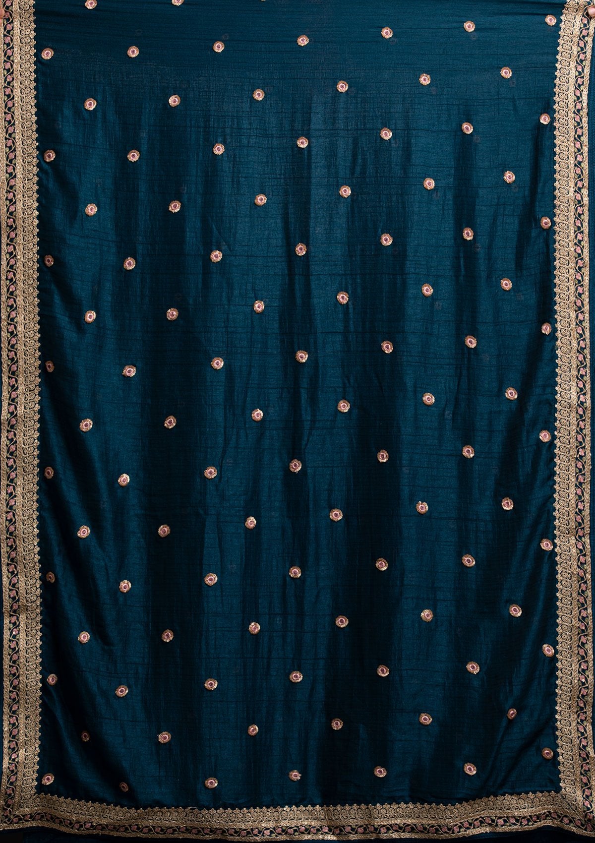 Peacock Blue Mirrorwork Raw Silk Designer Gown - koskii